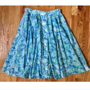 1960s Key West Hand Prints Vintage Sea Themed Full Skirt